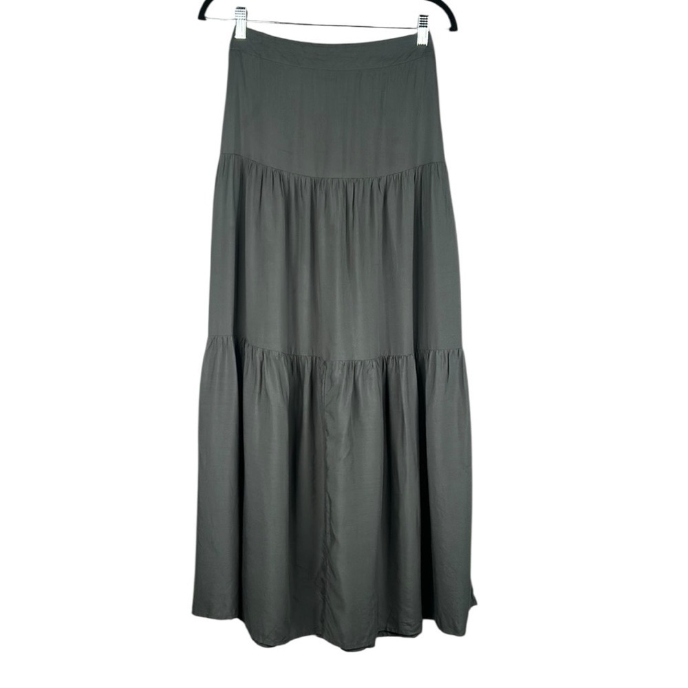Shein Olive Green Flowy Coastal Casual Layered Elastic Waist Maxi Skirt Size S - Picture 2 of 7